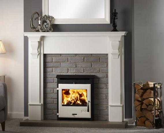 Image showing the Imperial (white with rustic grey tile set) fire